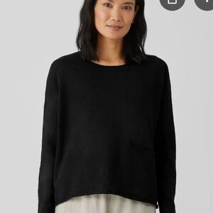 NWT EILEEN FISHER Organic Cotton Linen Slub Box-Top Black Sz L Flowy
